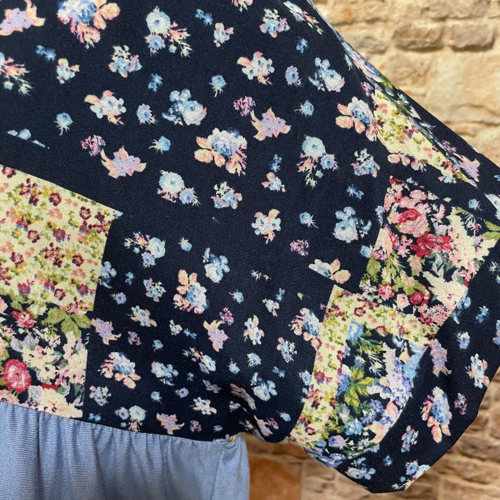 NWT E.Luna Blue Floral Patchwork Babydoll Top - Picture 4 of 9